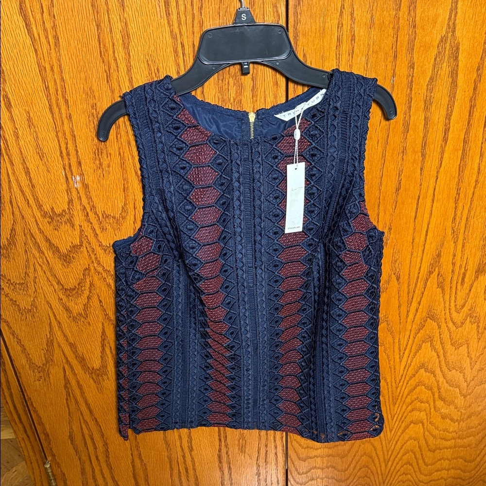 Chic Navy and Burgundy Sleeveless Blouse